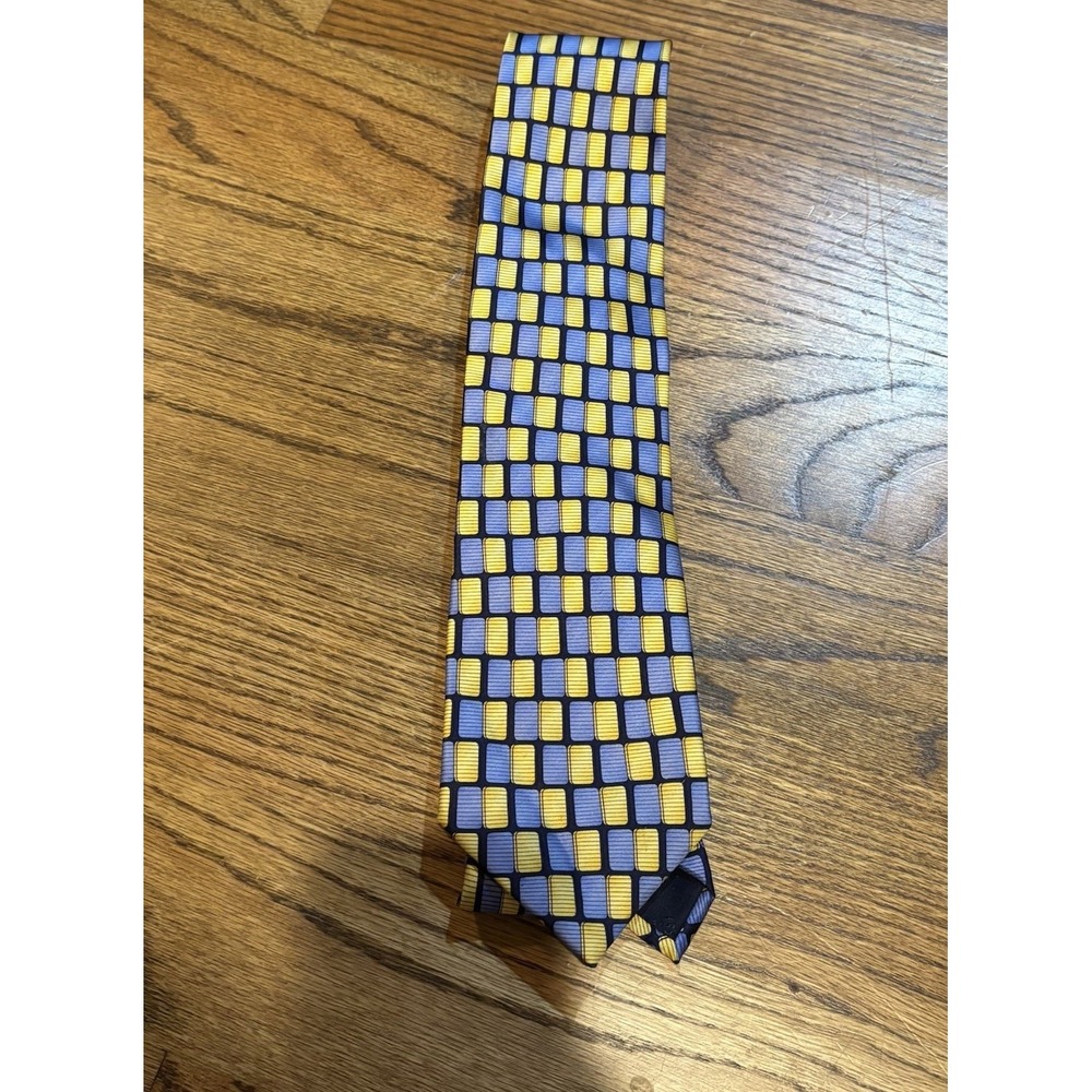 UMO LORENZO Italy Men's Neck‎ Tie Blue Yellow Silk Hand Made